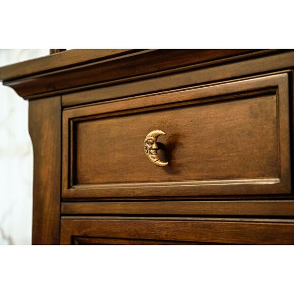 Set of 6 Gold Cast Iron Crescent Moon Face Drawer Pulls Decorative Cabinet Knobs - Picture 5 of 12